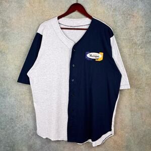 VTG 90s Michigan Wolverines Jersey Sz L Blue Gray College University Baseball